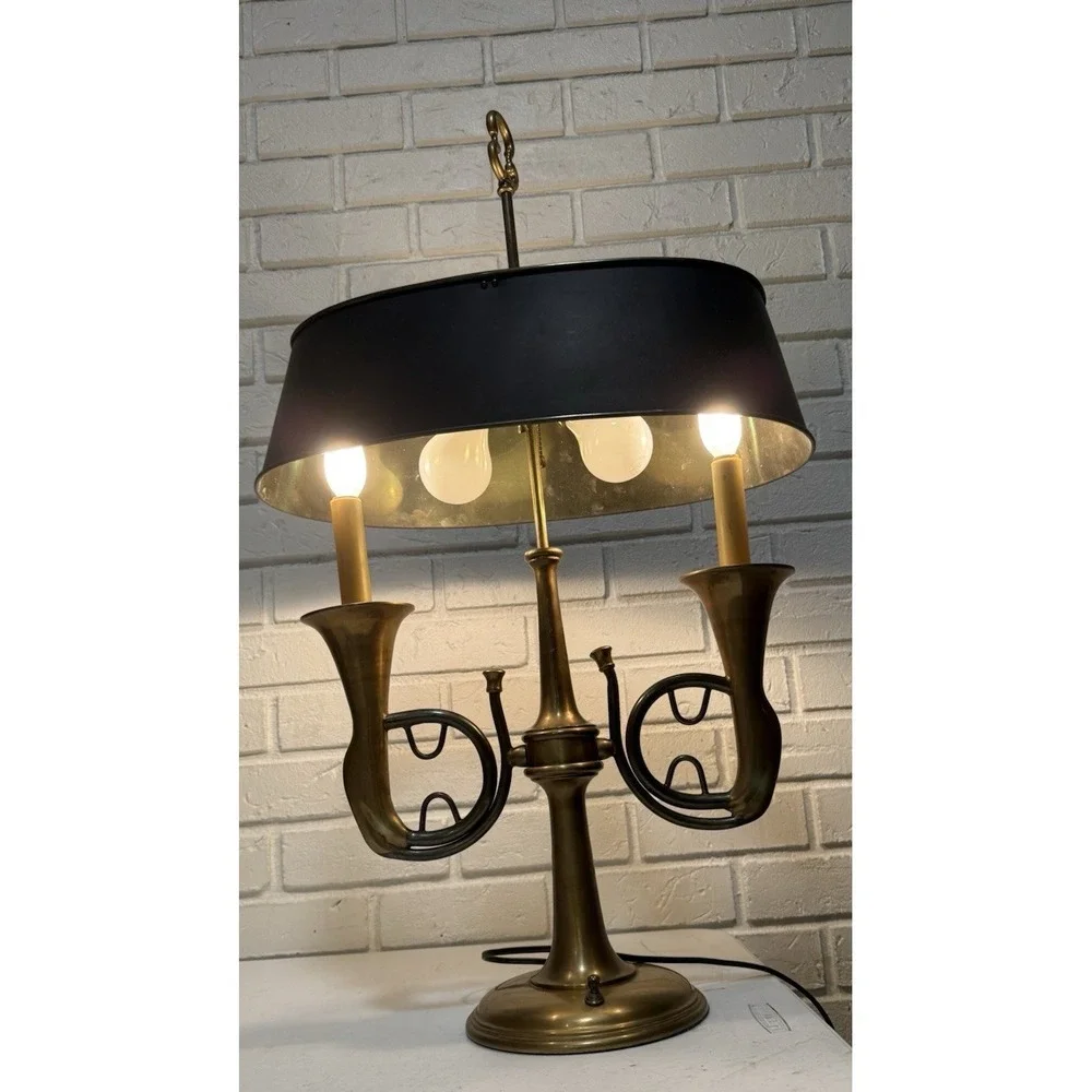 Classic Chapman French Horn Style Buillotte Lamp with Oblong Metal Shade 29